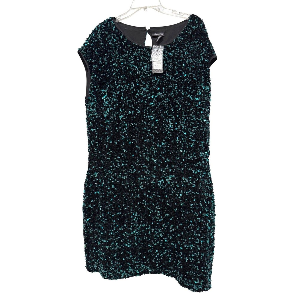 City Chic Emerald Sequin Cap Sleeve Mini Dress Party Cocktail Elegant Sz18 NWT